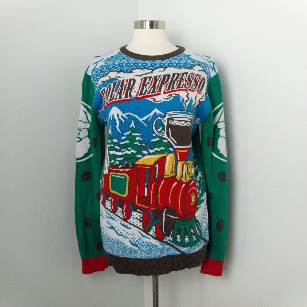 Polar Expresso Train Design Ugly Christmas Sweater Unisex Size Large